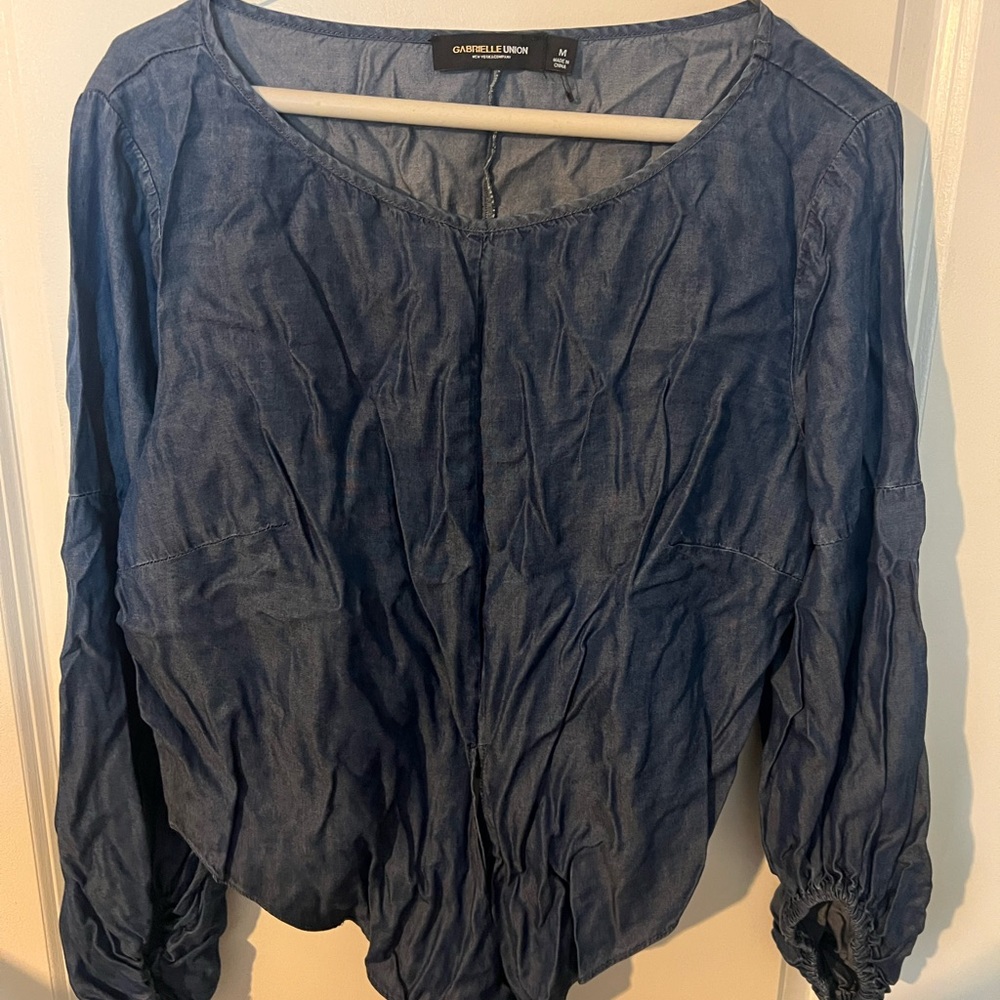 New York & Company Denim Blue Blouse